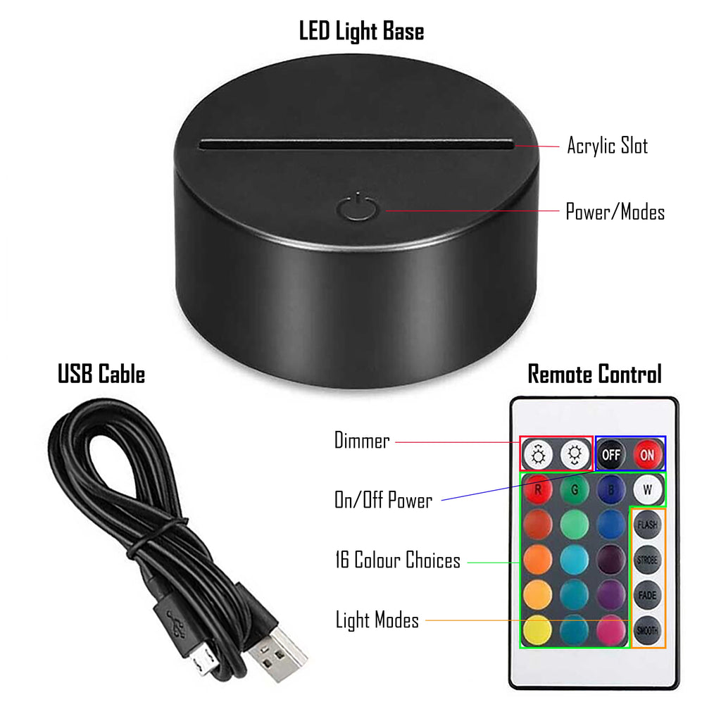 16 Colour LED Night Light Base With Remote & USB Lead (Battery or Mains Powered)