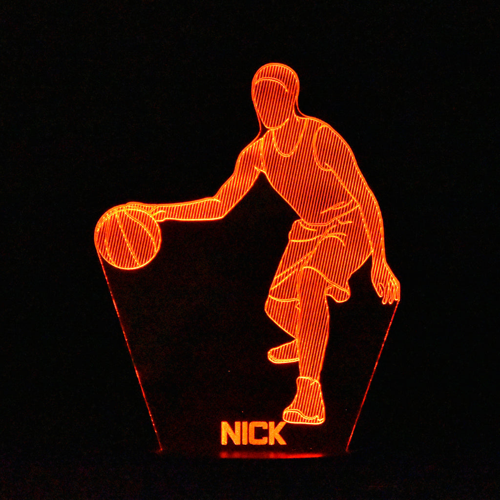 Basketball Player Standing Dribbling Ball Night Light