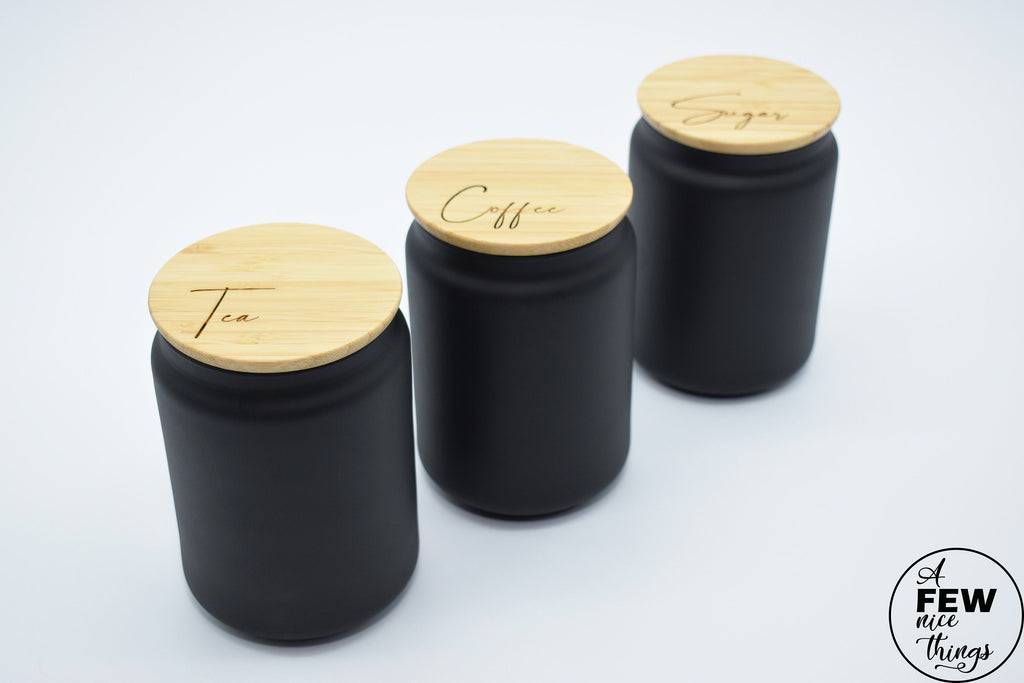 Tea Coffee Sugar Canisters - Laser Engraved Lids